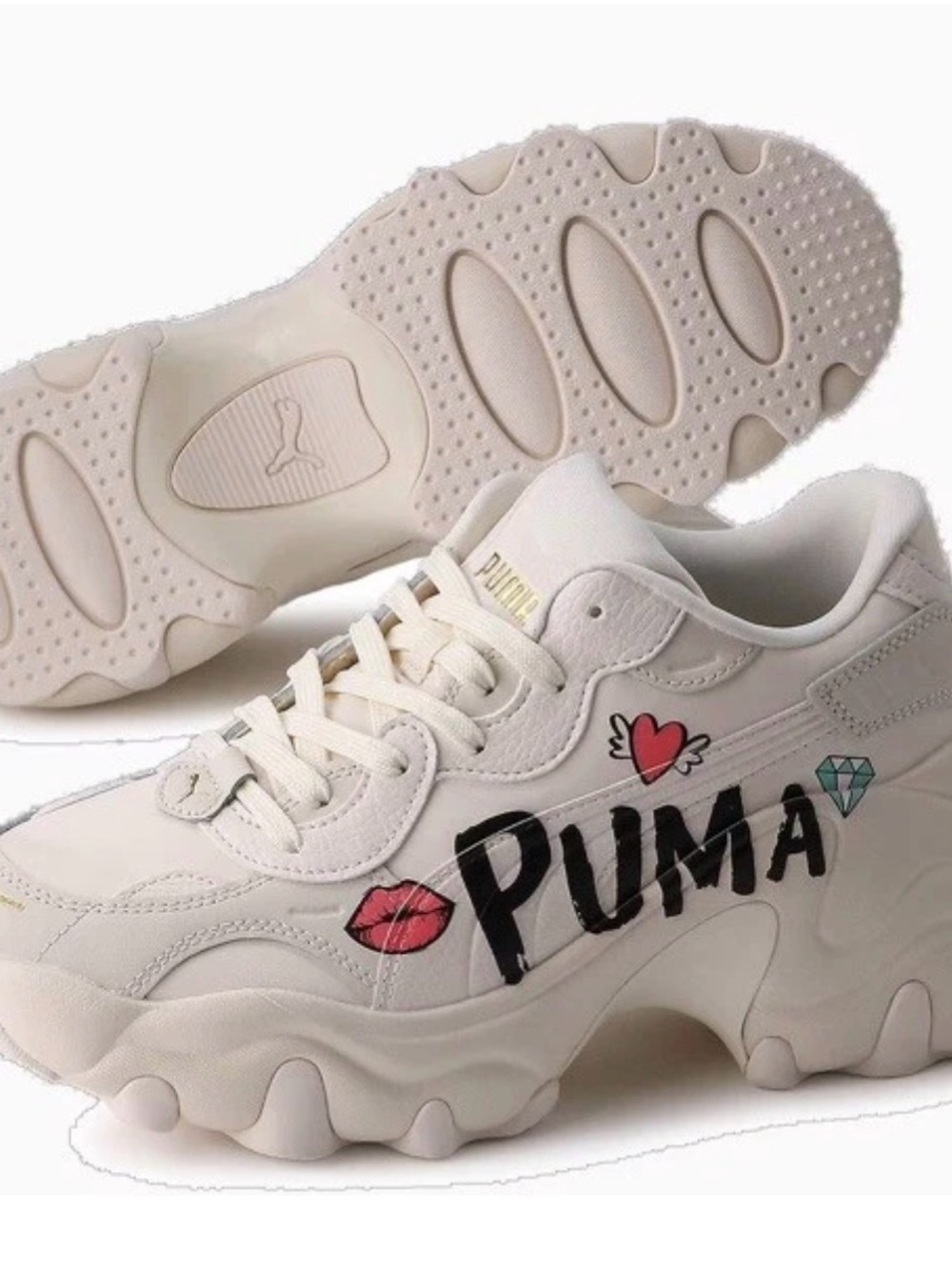 Puma Cream Graphic Platform Sneaker with Playful Prints